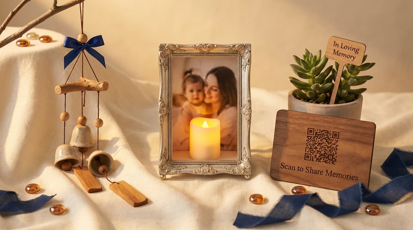Heartfelt remembrance gifts for loss of mother including QR memorial plaques and personalized keepsakes