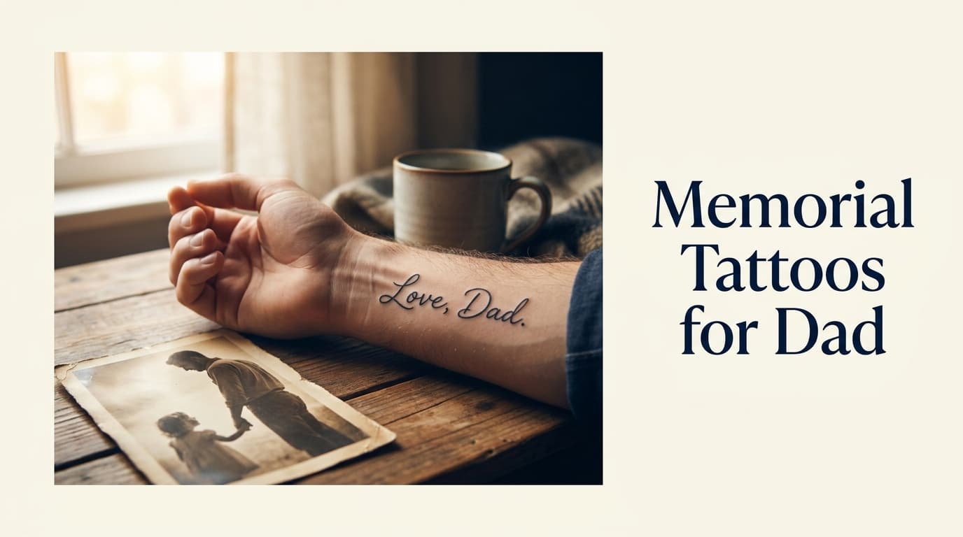 Memorial tattoos for dad on forearm with handwriting and dates