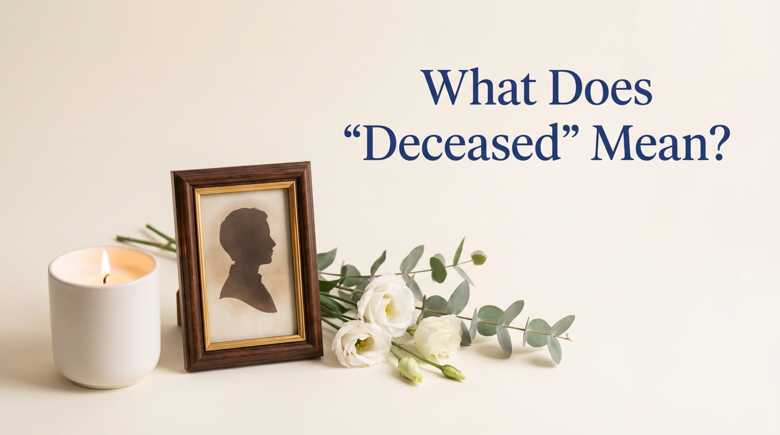 Soft, dignified illustration representing the meaning of the word deceased, with the title What Does Deceased Mean