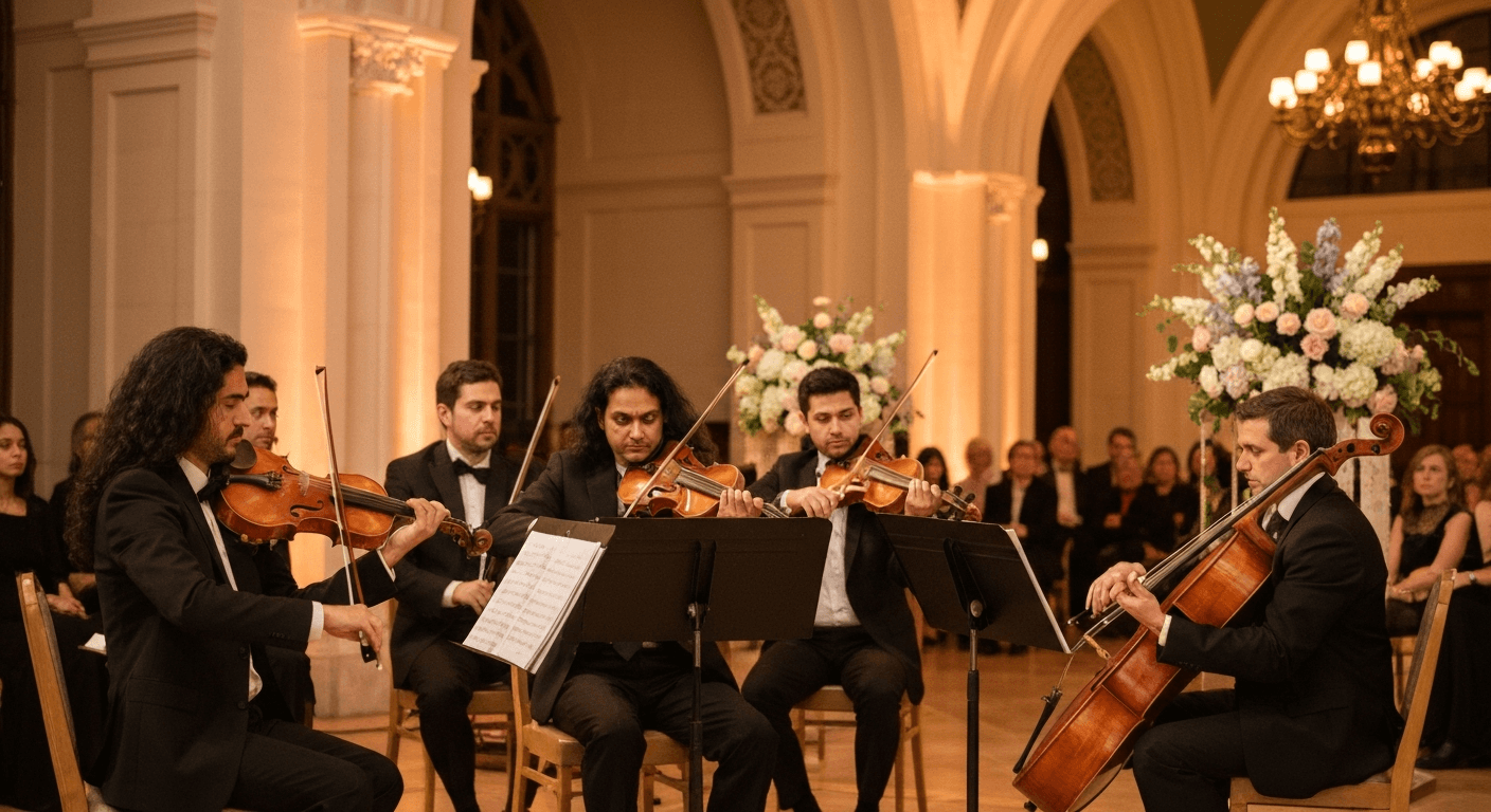 String quartet performing at an elegant memorial service