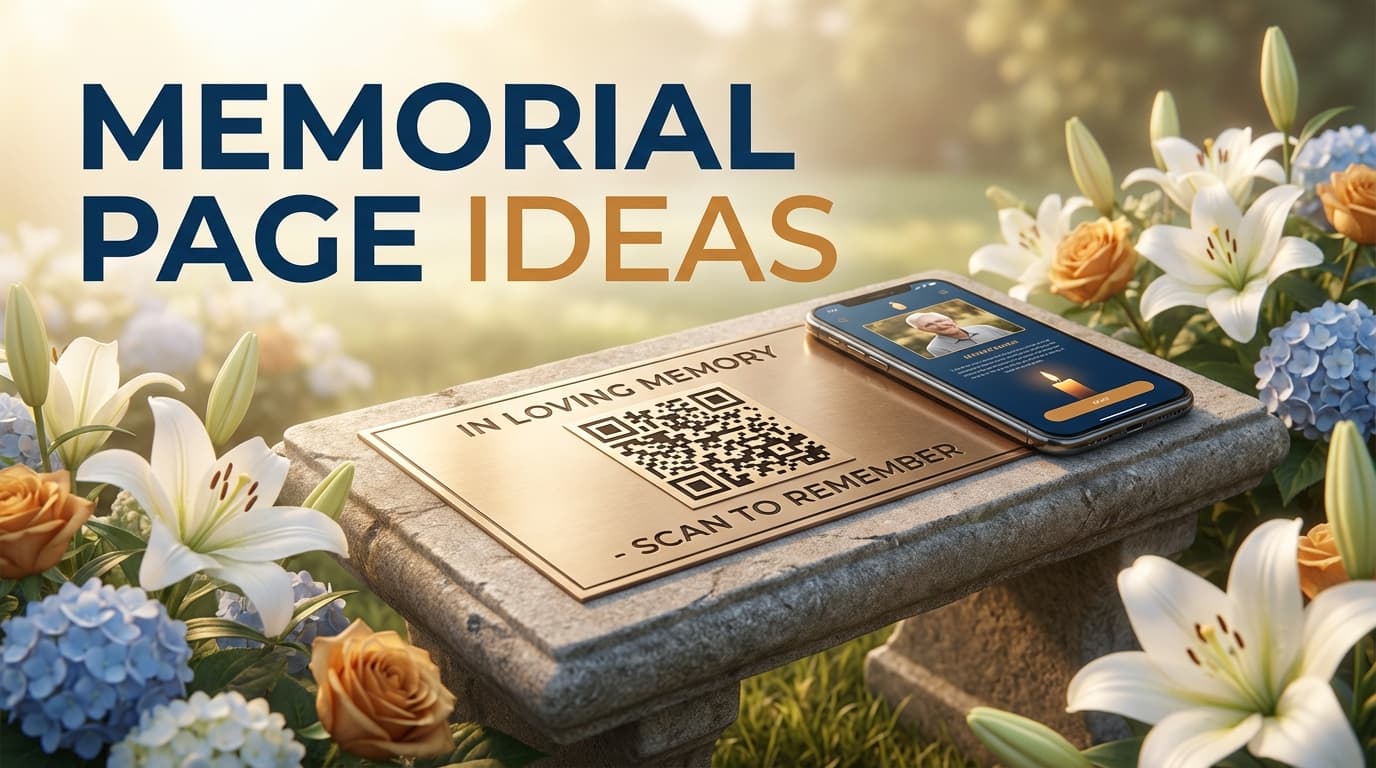 Beautiful memorial garden with QR code plaque and digital memorial page ideas for honoring loved ones