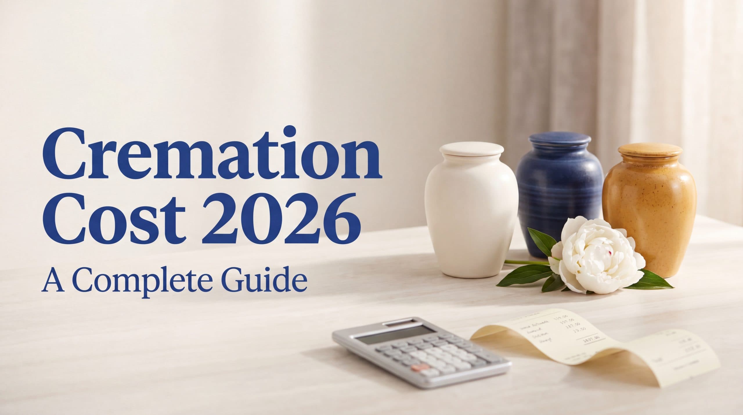 2026 US cremation cost guide featured image showing pricing tiers for direct, traditional, and aquamation services with Linkora primary blue and amber brand colors