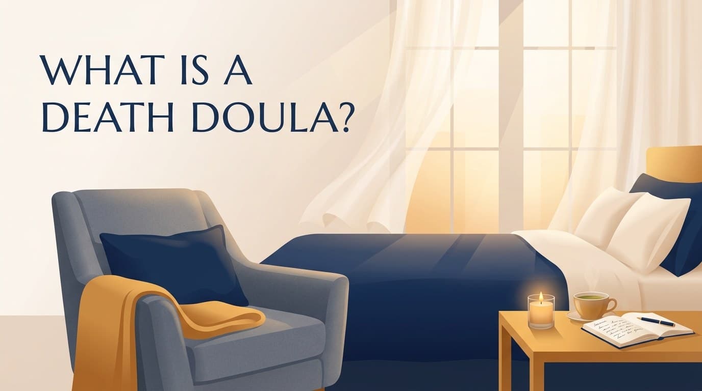 Calm, softly lit bedside scene representing end-of-life doula support for a family